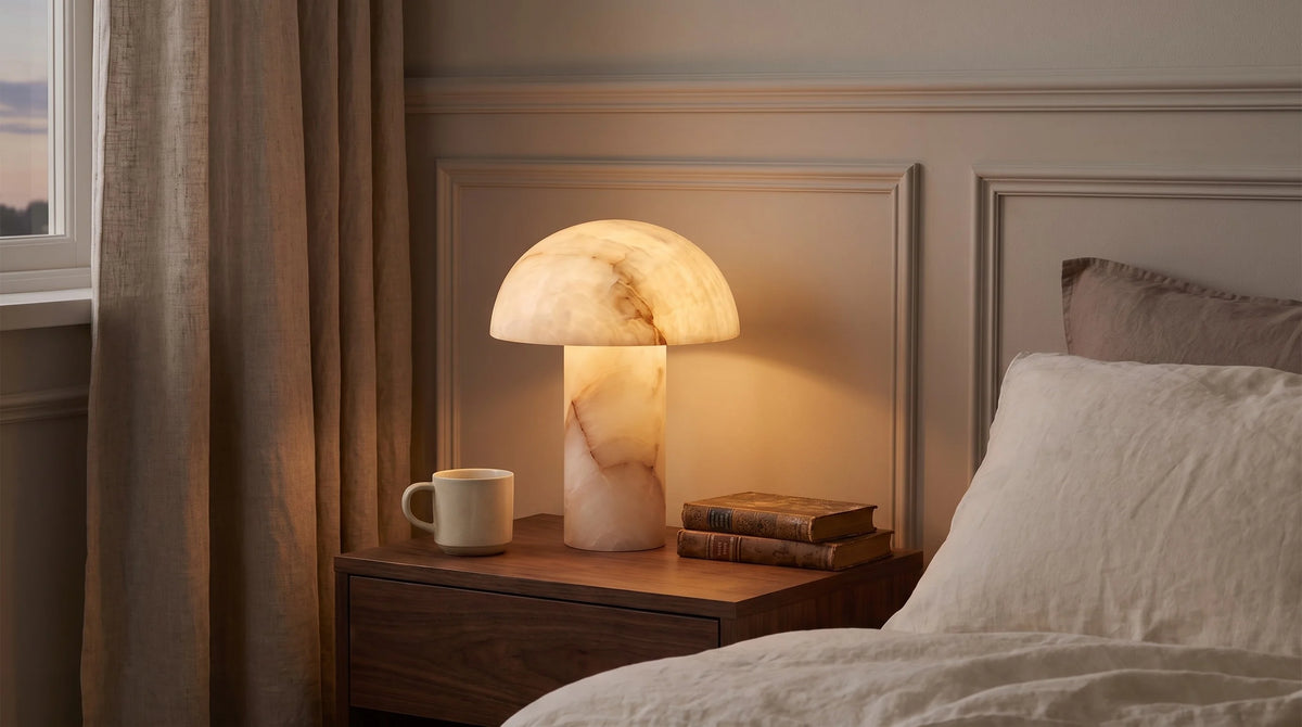 Alabaster lighting in a calm bedroom