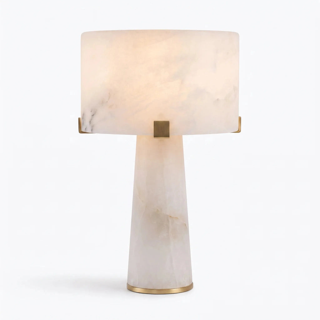 Alabaster Column Brass Table Lamp