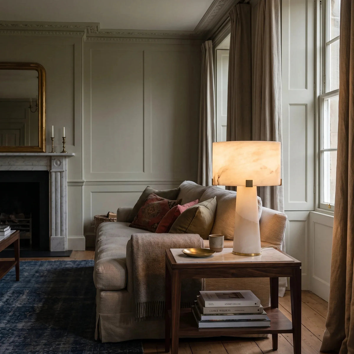 Alabaster Column Brass Table Lamp