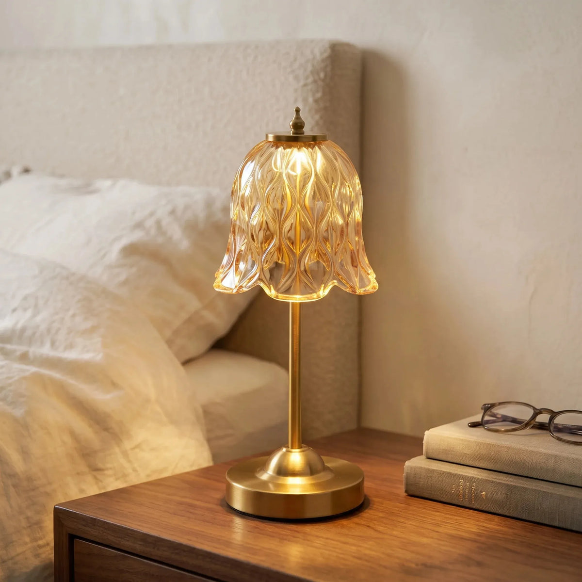Amber Petal Shade Brass Table Lamp