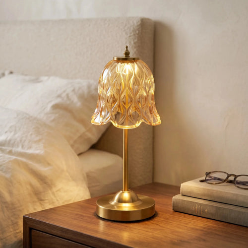 Amber Petal Shade Brass Table Lamp