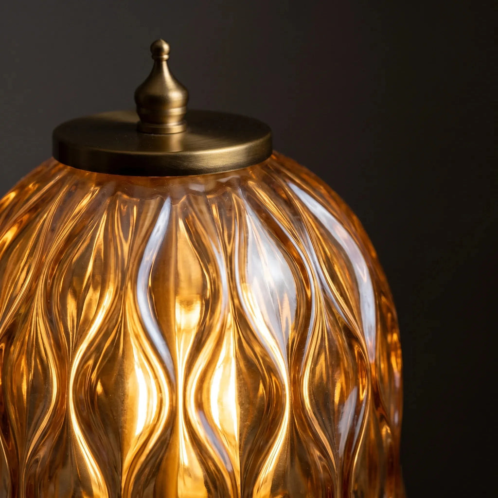 Amber Petal Shade Brass Table Lamp