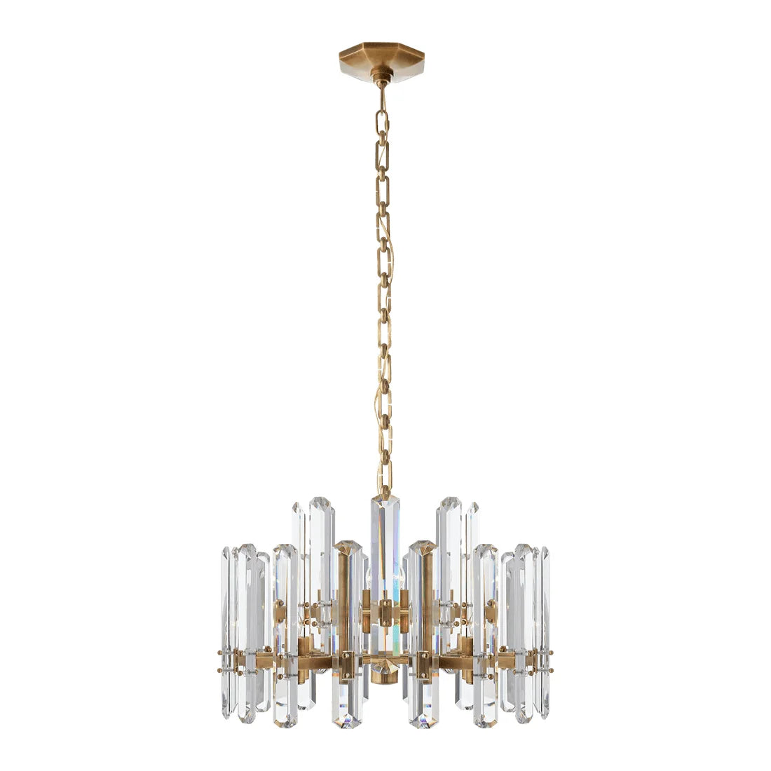 Antique Brass Crystal Prism Chandelier