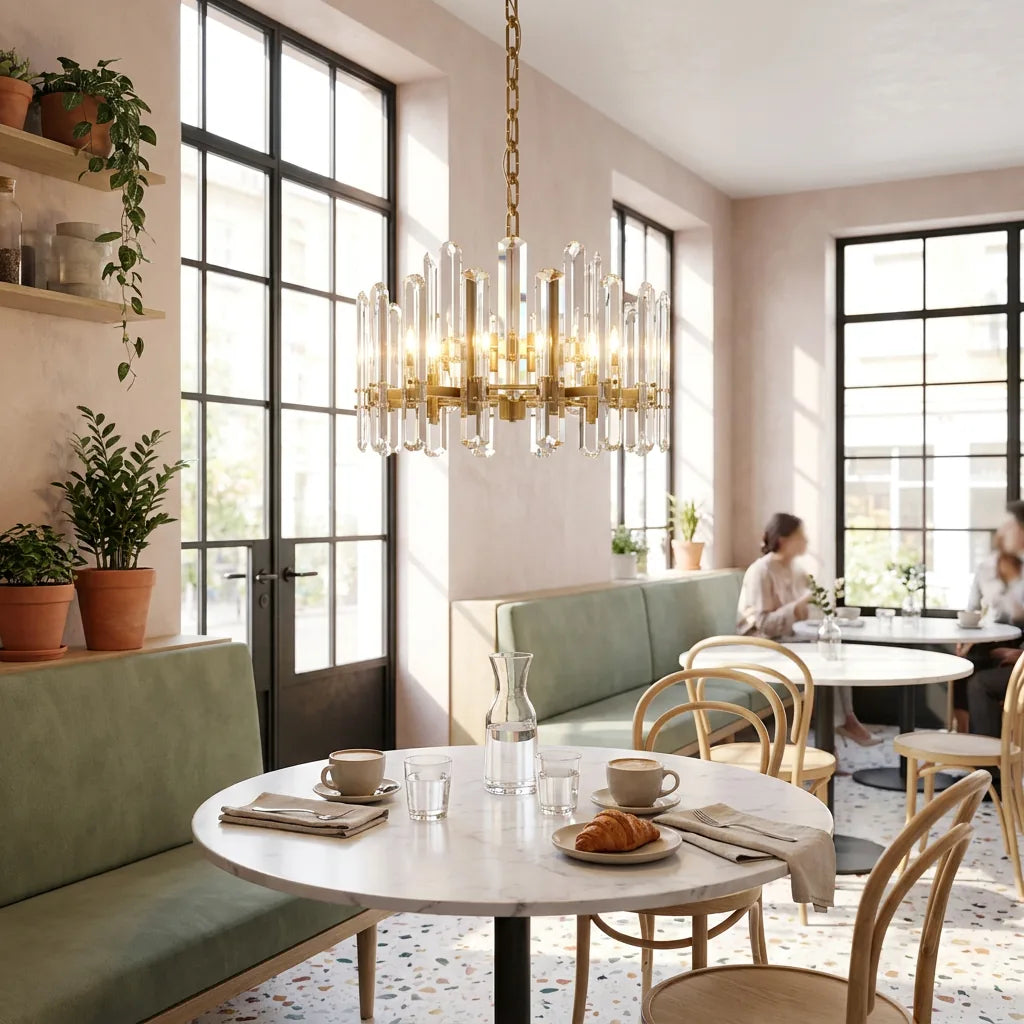 Antique Brass Crystal Prism Chandelier