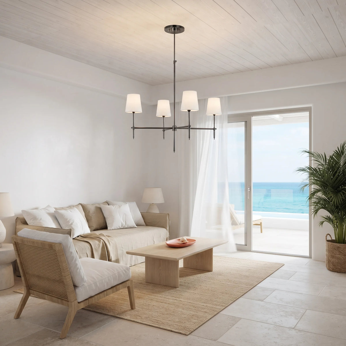 Bronze Four-Arm Linen Shade Chandelier