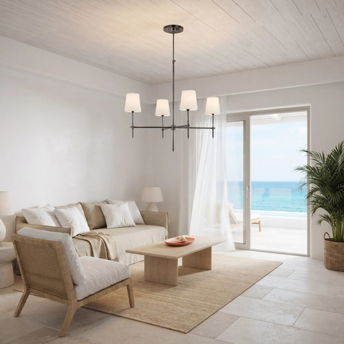 Bronze Four-Arm Linen Shade Chandelier