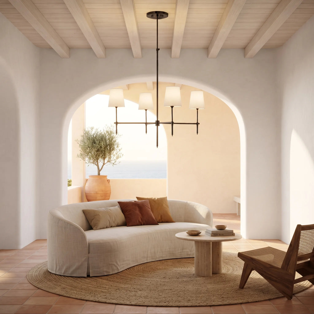 Bronze Four-Arm Linen Shade Chandelier