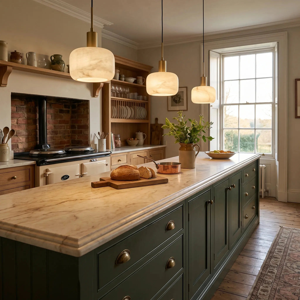 Compact Alabaster Drum Pendant Light