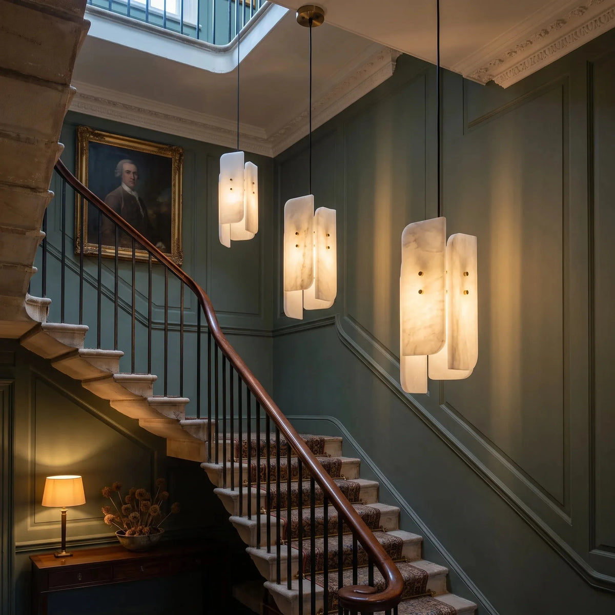 Curved Panel Alabaster Pendant Light