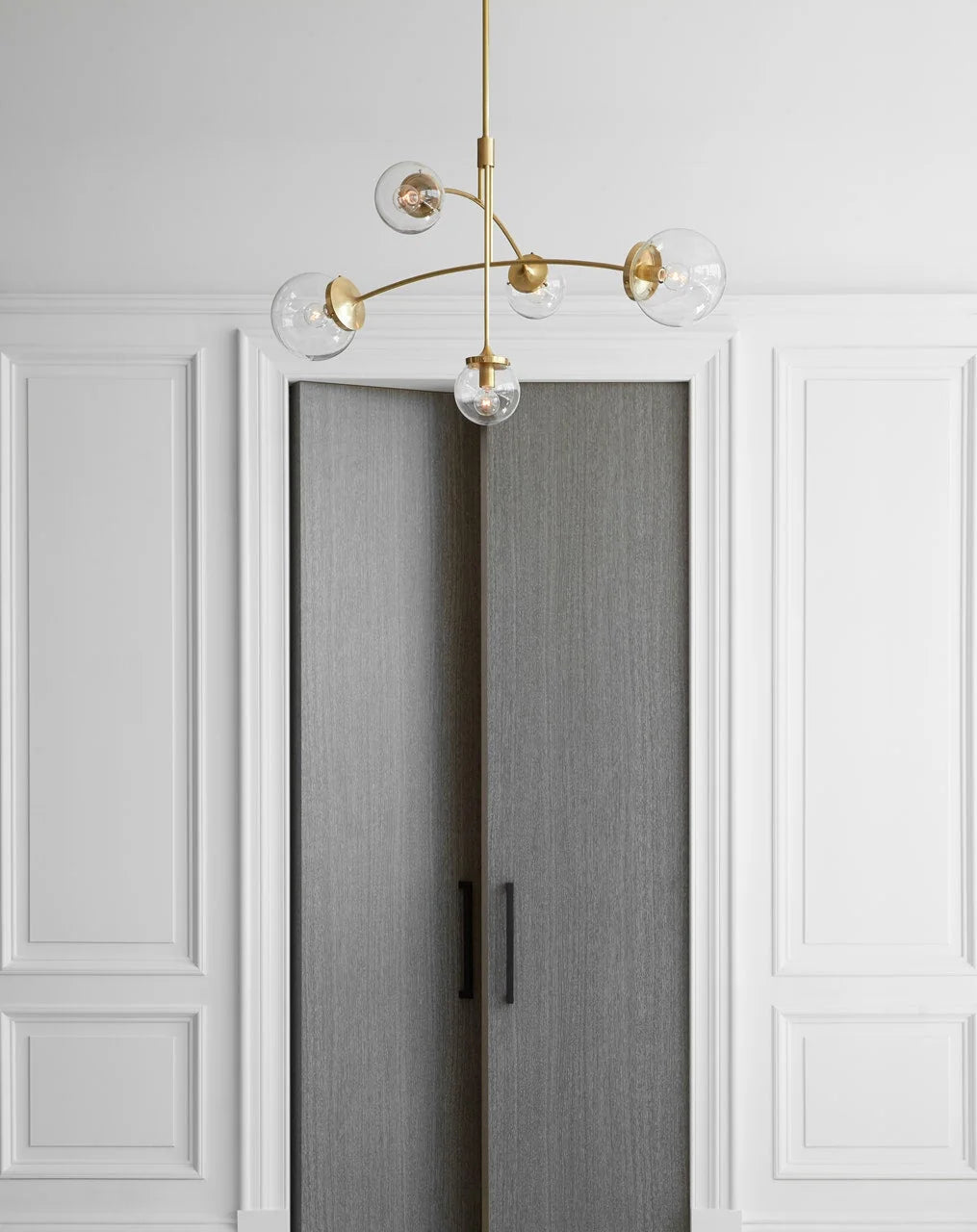 Five-Globe Brass Mobile Chandelier