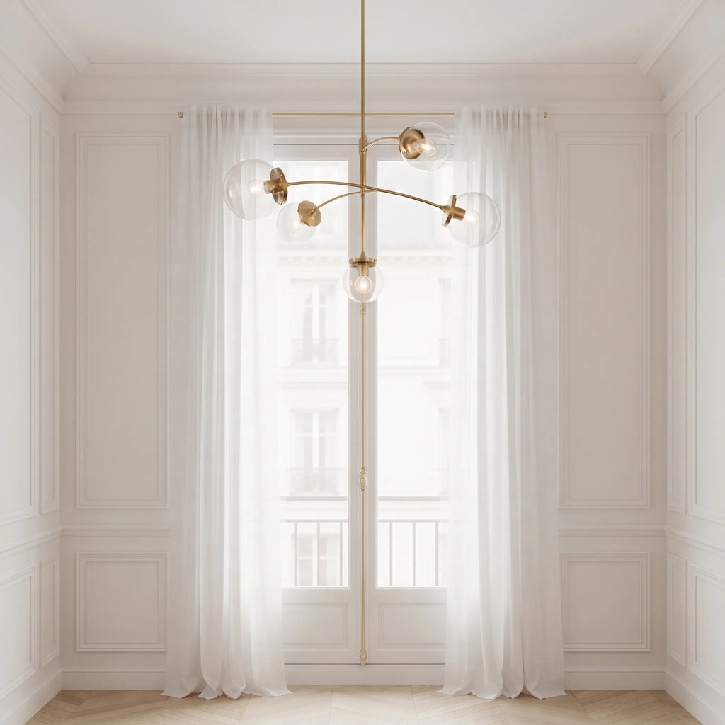 Five-Globe Brass Mobile Chandelier