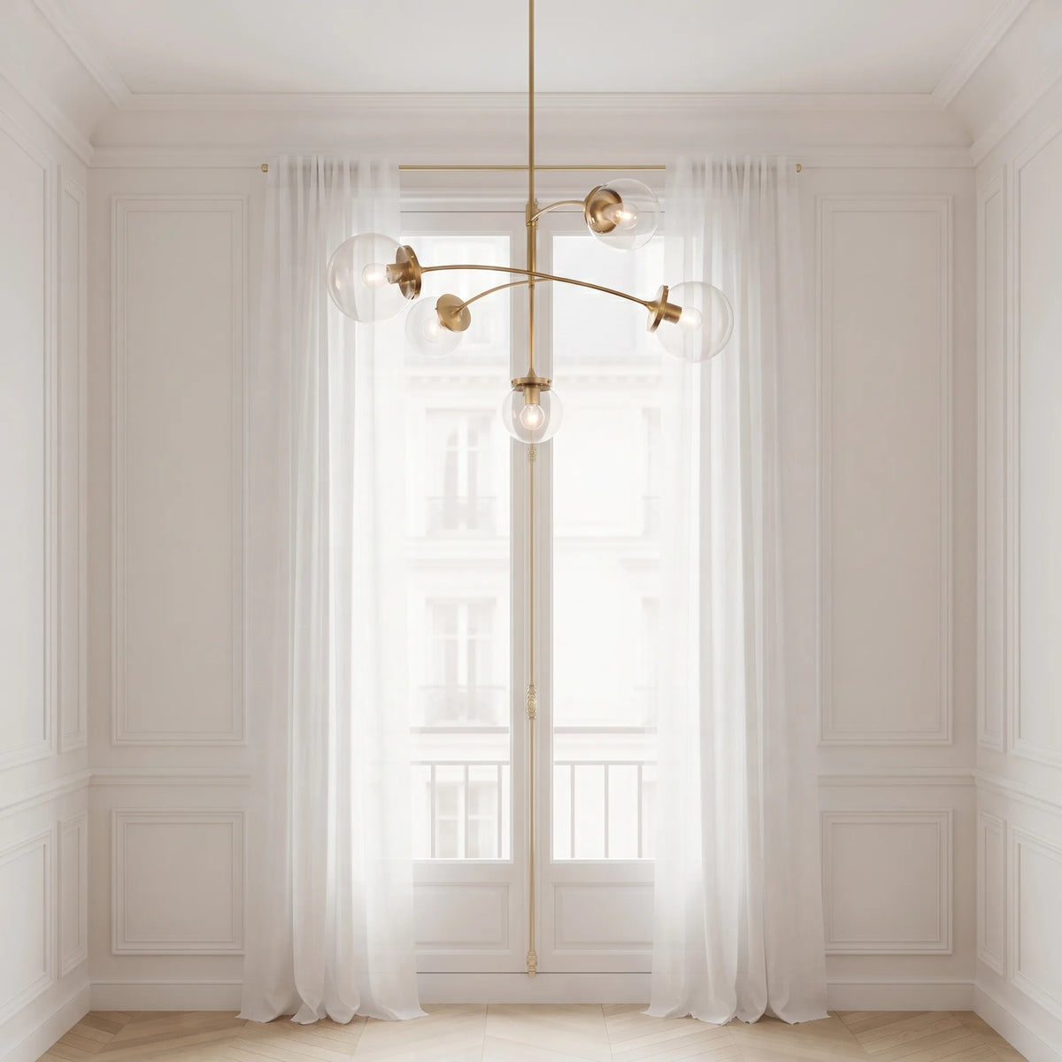 Five-Globe Brass Mobile Chandelier