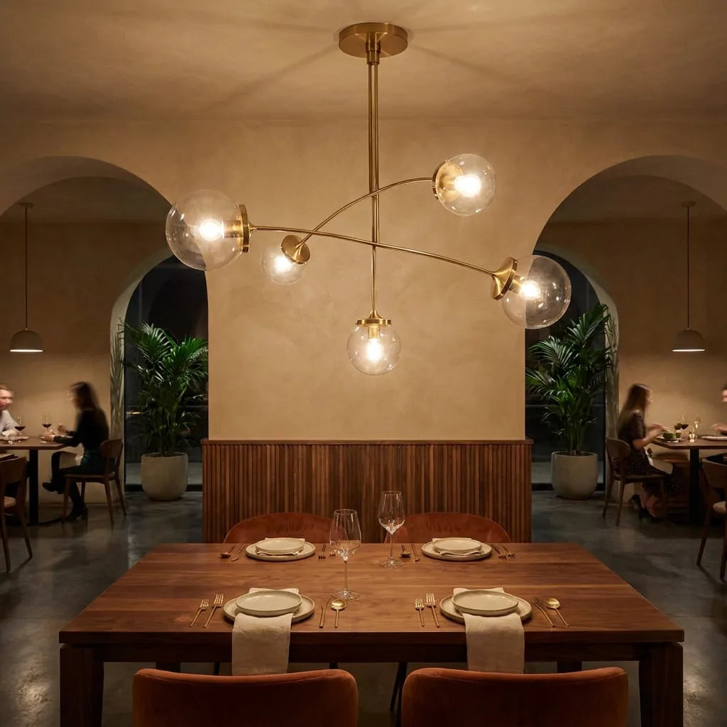 Five-Globe Brass Mobile Chandelier