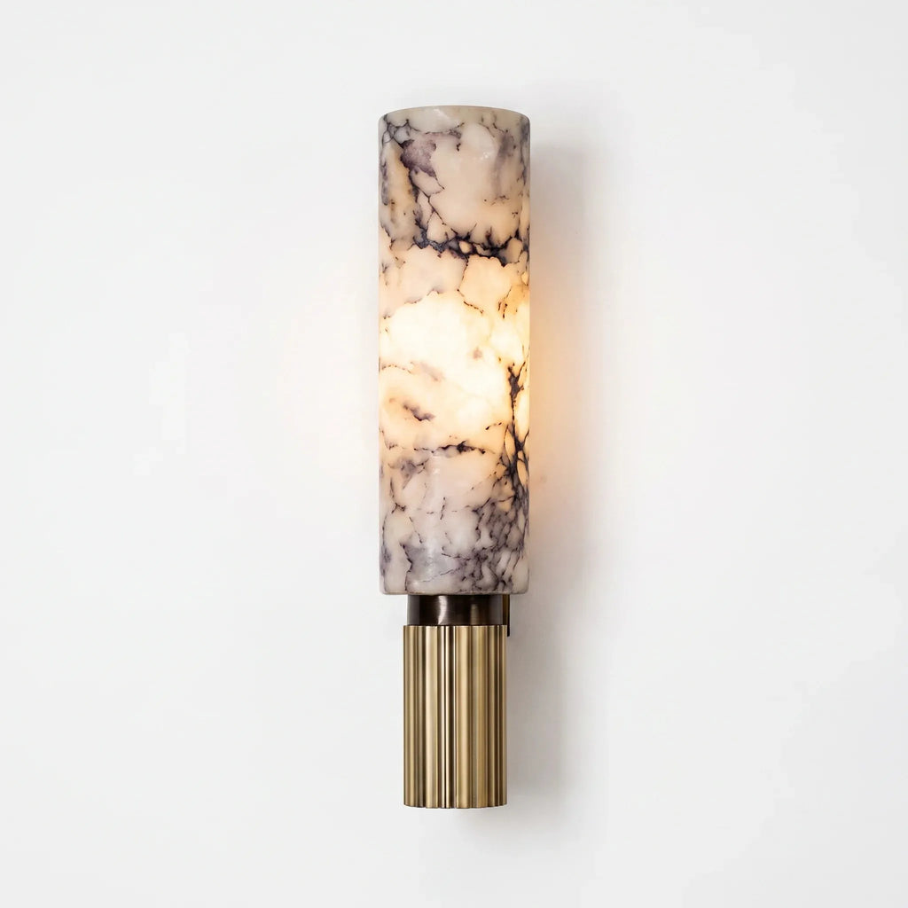 Fluted Brass Alabaster Cylinder Wall Light