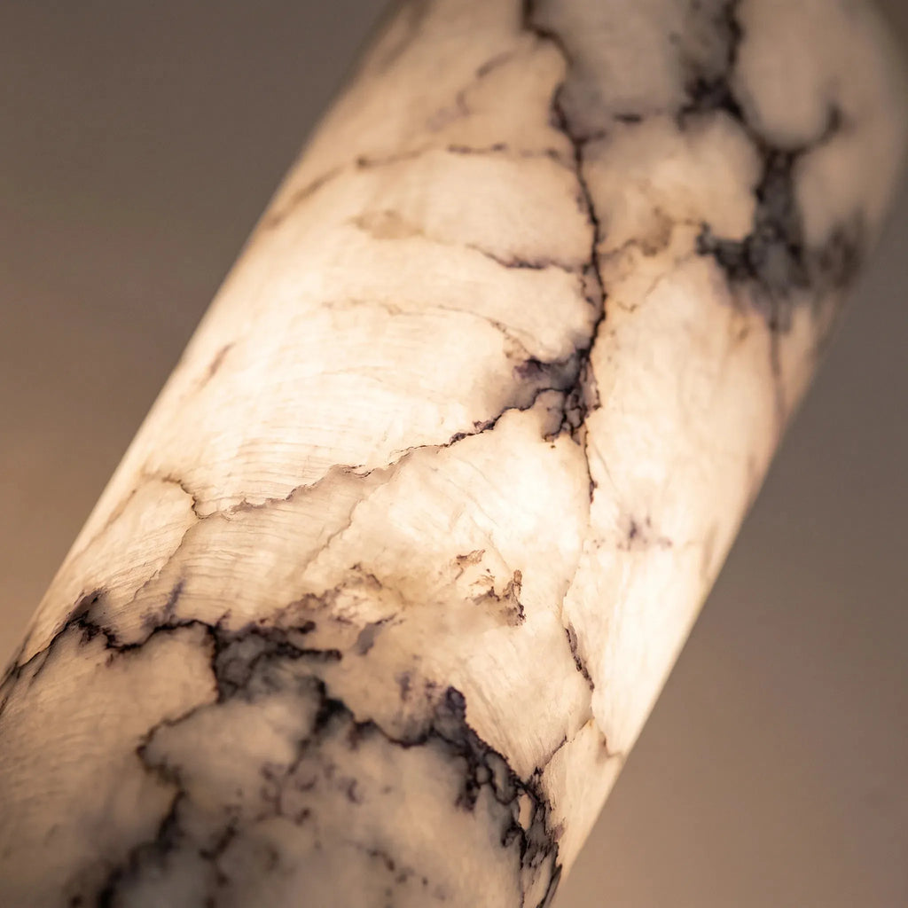 Fluted Brass Alabaster Cylinder Wall Light