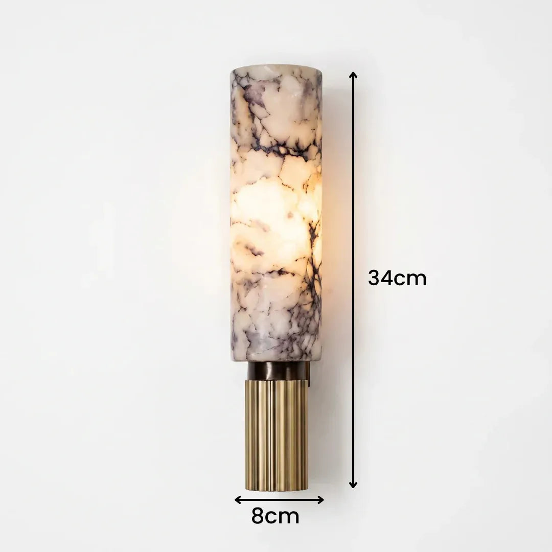 Fluted Brass Alabaster Cylinder Wall Light