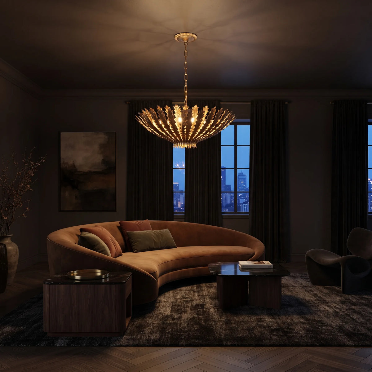 Leaf Bowl Chandelier in Gild