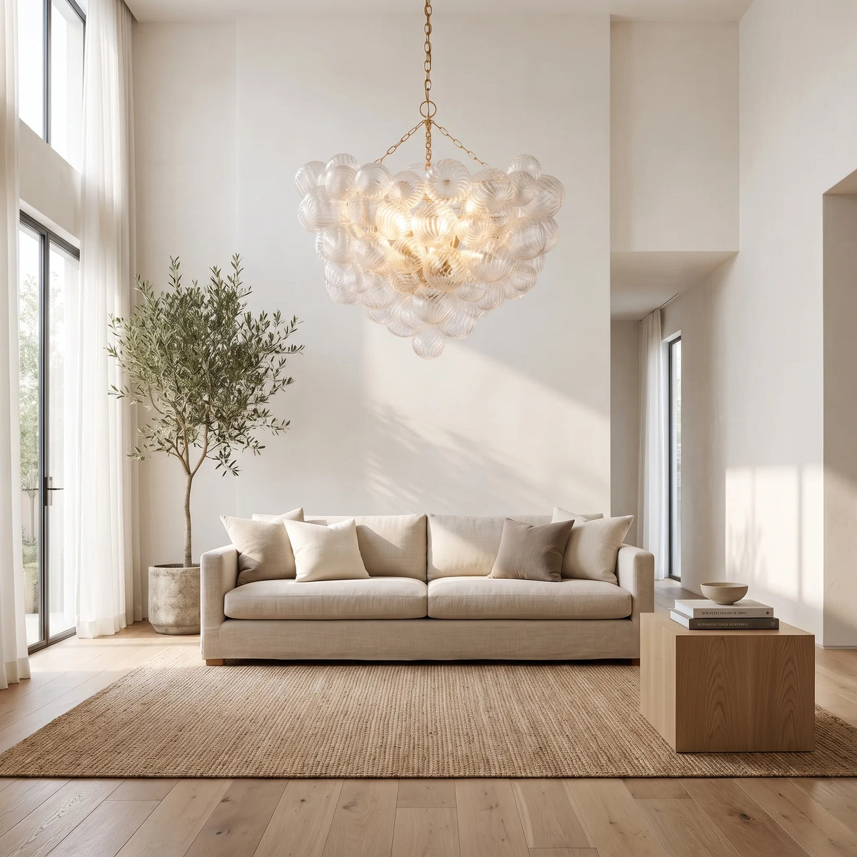 Gilded Swirled Glass Bubble Chandelier