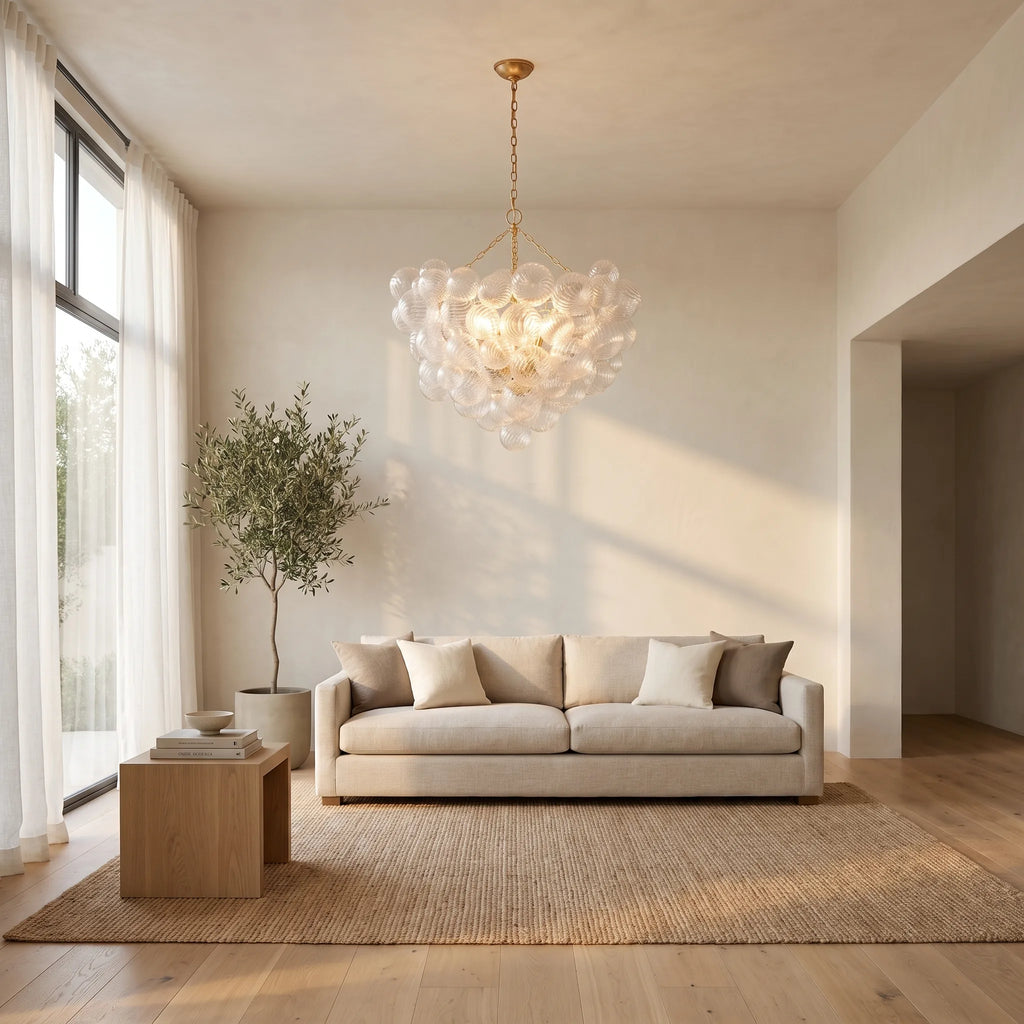 Gilded Swirled Glass Bubble Chandelier