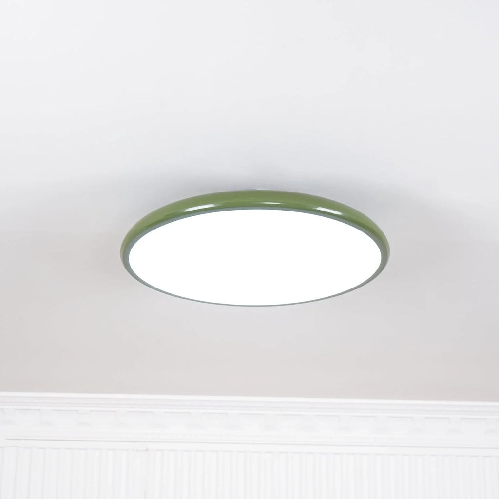 Tilting disc ceiling light, in green