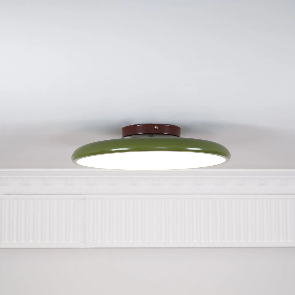 Tilting disc ceiling light, in green