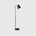 Adjustable shade steel floor lamp in black, on a plain background