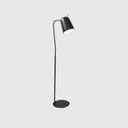 Adjustable shade steel floor lamp in black, on a plain background