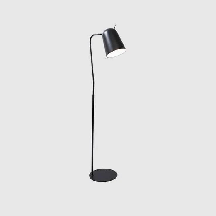 Adjustable shade steel floor lamp in black, on a plain background
