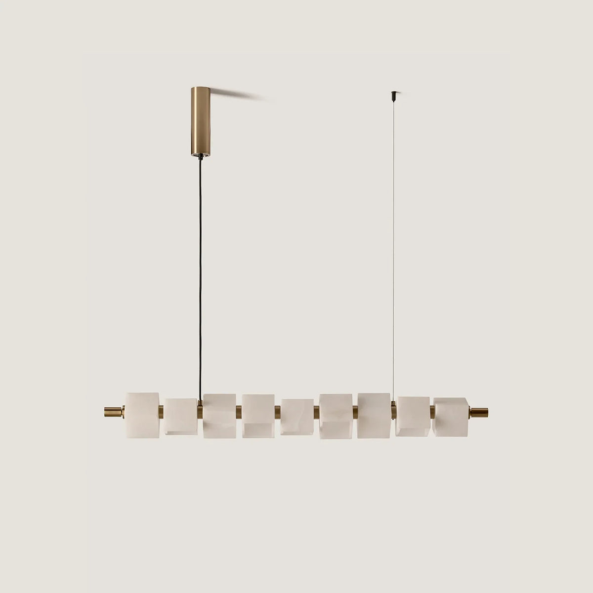 Alabaster cube linear pendant, with aged gold fitting