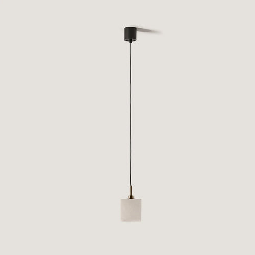 Alabaster cube pendant, with matte black canopy