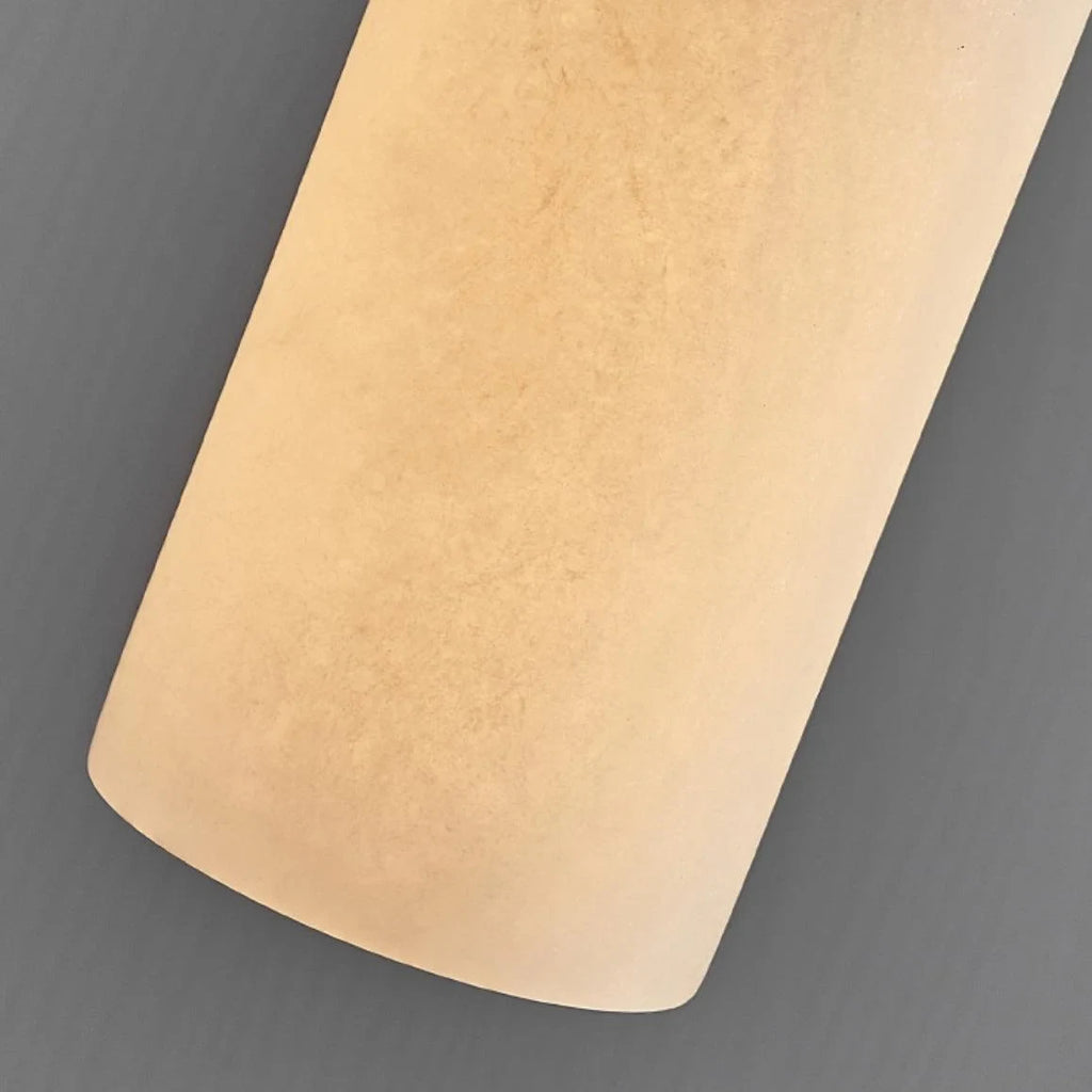 Alabaster cylinder pendant light, close-up of the stone