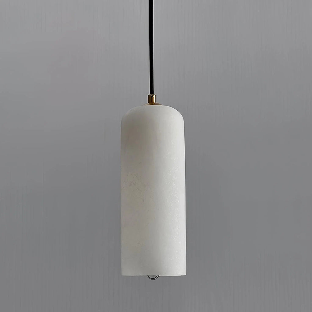 Alabaster cylinder pendant light, unlit