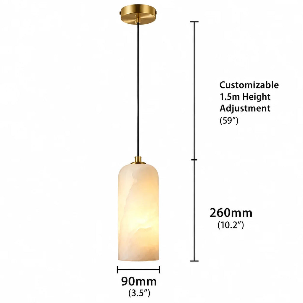 Alabaster cylinder pendant light, with measurements