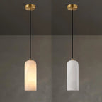Alabaster cylinder pendant light, two side by side
