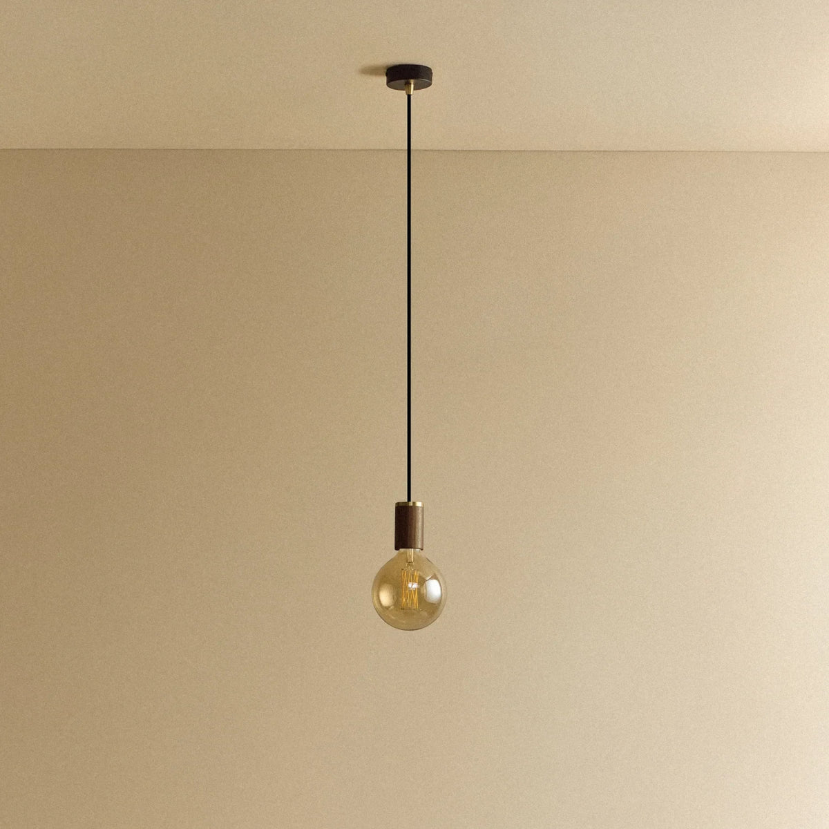 Amber Filament Globe Bulb Pendant, in walnut, unlit