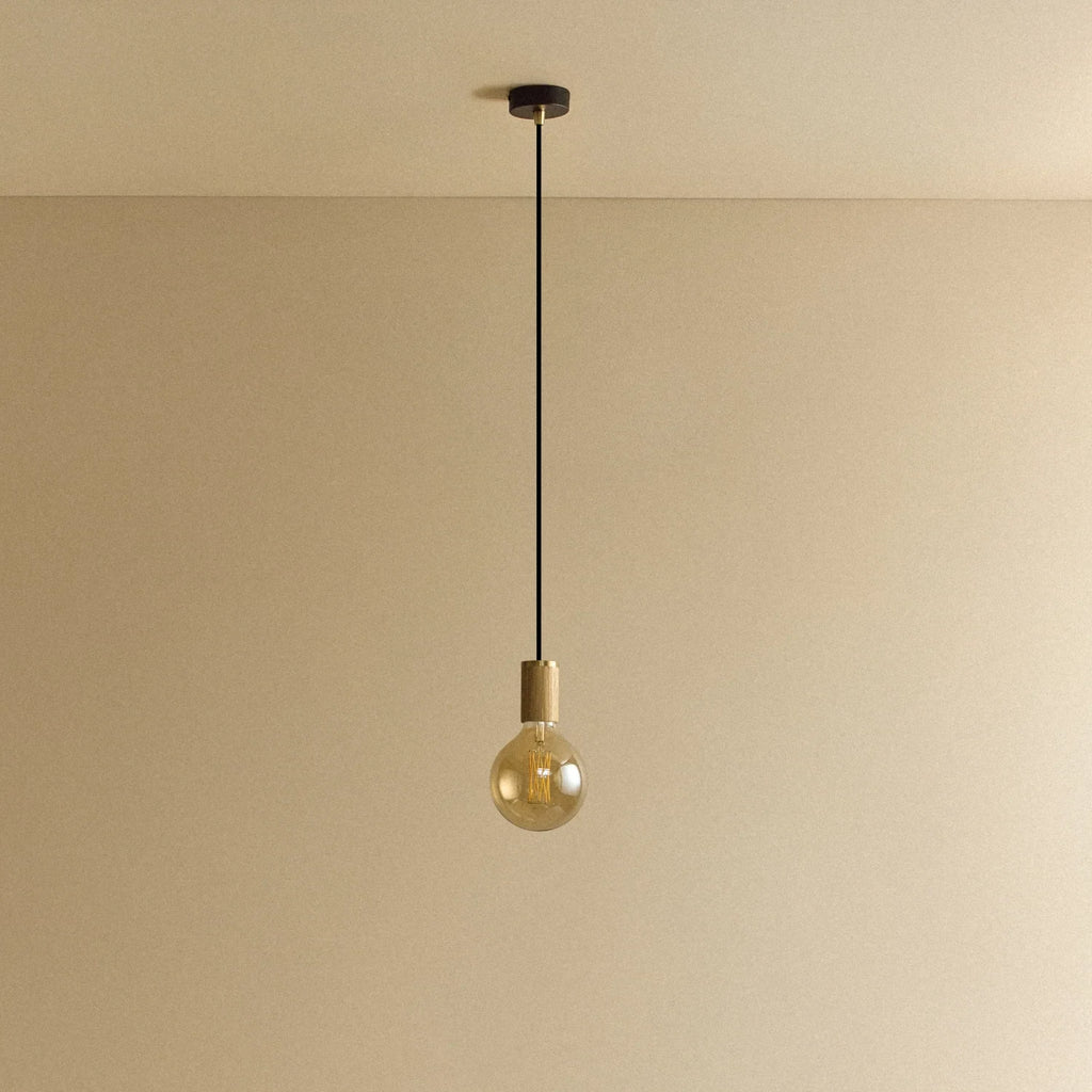 Amber tinted globe filament pendant, oak, unlit