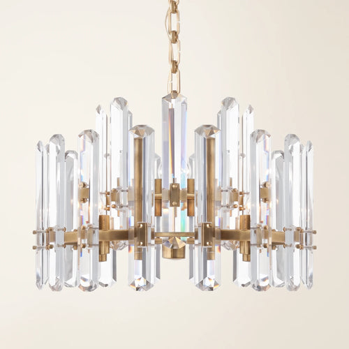 Close-up of the crystal prisms and antique brass frame