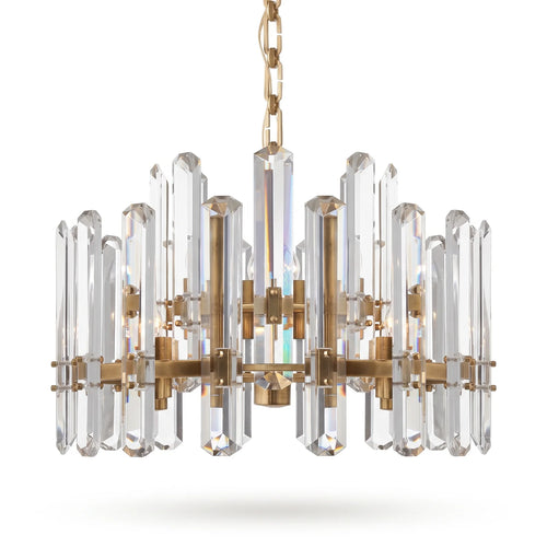 Close-up of the crystal prisms and antique brass frame