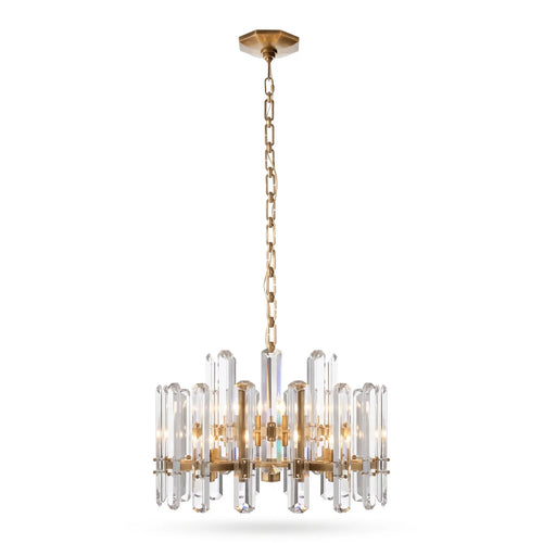 Antique brass crystal prism chandelier on its chain