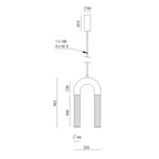 Arch pendant with twin ribbed glass tubes, dimension drawing
