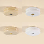 Art Deco flush ceiling light in chrome and gold, with beige and white glass