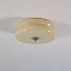 Art Deco flush ceiling light, chrome with beige glass