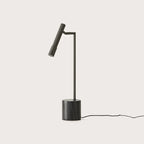 Articulated LED reading table lamp, black marble base, on its marble base