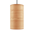 Small ash veneer drum pendant, on a plain background