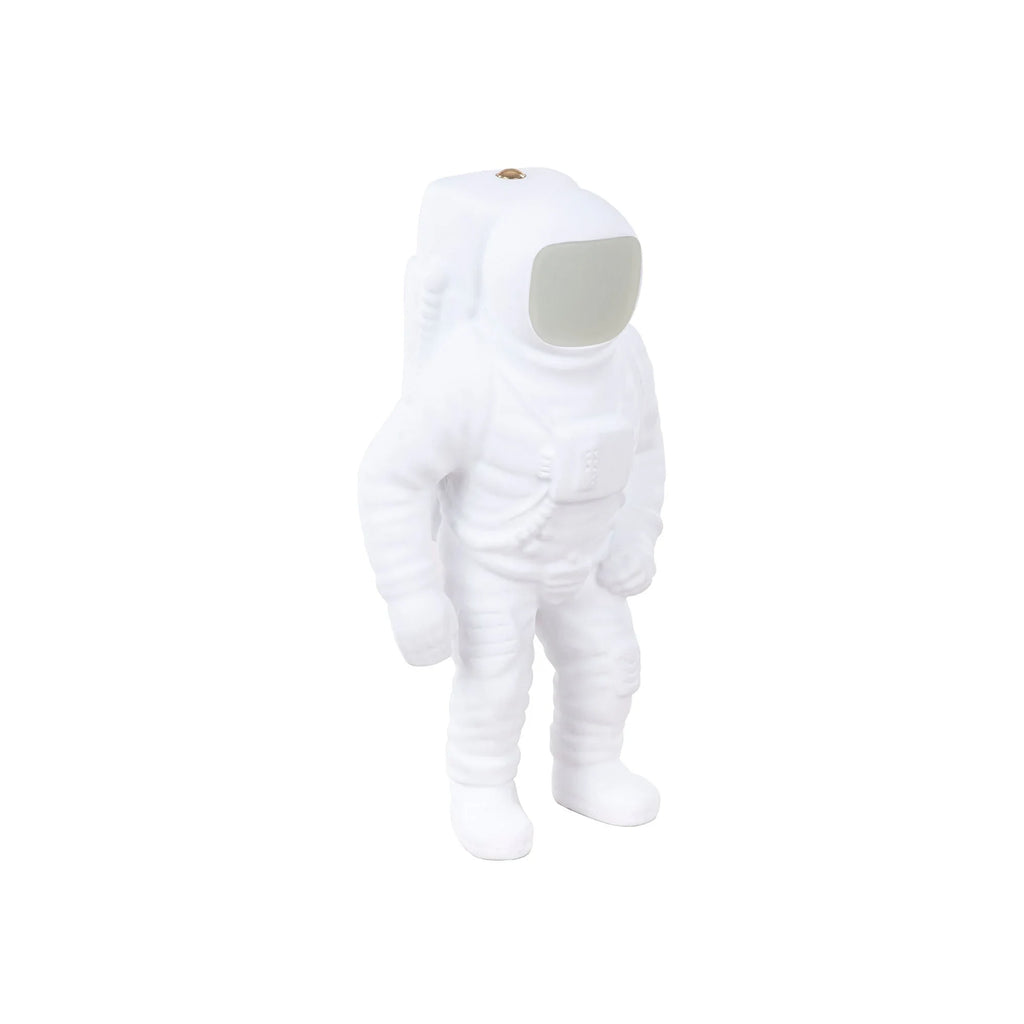 Astronaut cordless table lamp in white resin, unlit, three-quarter view