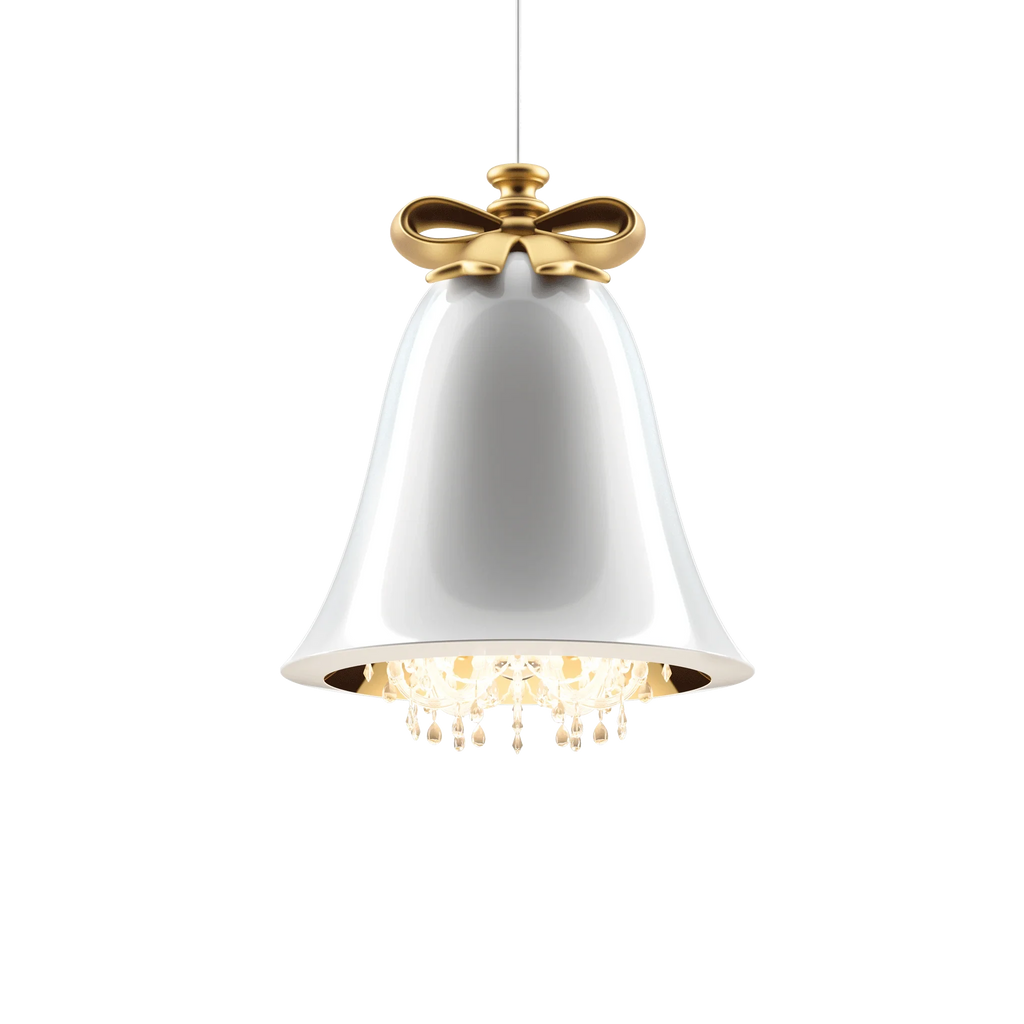Bell pendant chandelier, in white, side view
