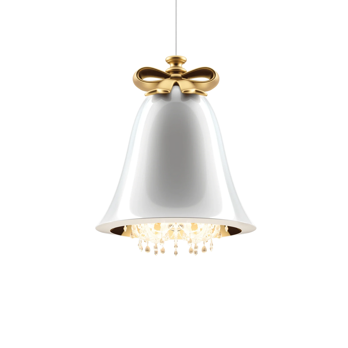 Bell pendant chandelier, in white, side view