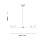 Branching brass chandelier, dimension drawing, large