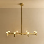 Branching brass chandelier, lit, large