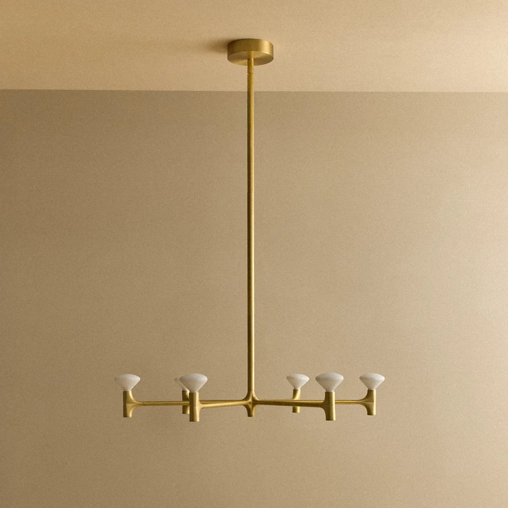 Branching brass chandelier, unlit, medium